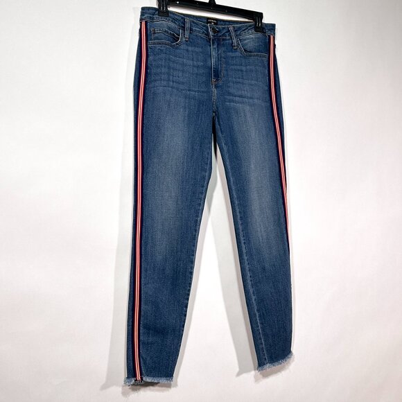 NWT Just Black Raw Frayed Hem Side Stripe Mid Rise Ankle Skinny Jeans Size 30‎ - Picture 1 of 16